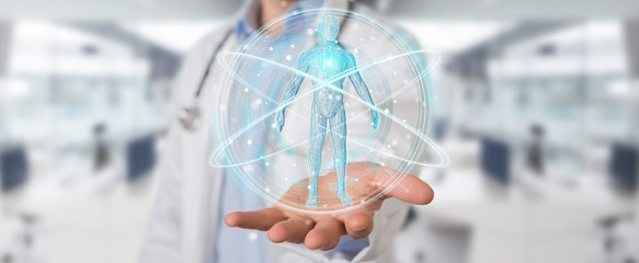 Poster - Doctor using digital medical futuristic interface 3D rendering