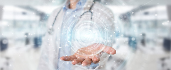 Poster - Doctor using digital medical futuristic interface 3D rendering