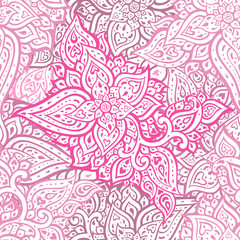 Sticker - Vintage floral pink background. Beautiful Elegant Ethnic Hand Drawn vintage wallpaper. Seamless pattern with abstract flowers