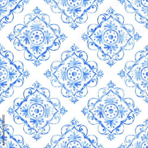 Dekoracja na wymiar  recznie-rysowane-akwarela-ornament-niebieski-wzor-powtarzajace-sie-tlo-tapeta-artystyczna