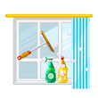 Cleaning window glass with squeegee, vector isolated illustration. Housework service concept