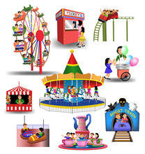 Vector Collection Of Amusement Park Or Fun Fair Icons And Clip Arts Isolated On A White Background