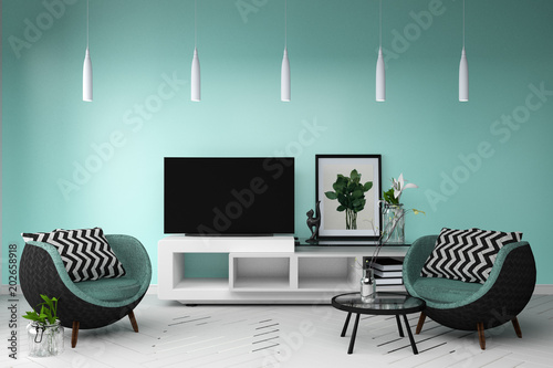 Smart Tv In Living Mint Color Full Style Interior 3d