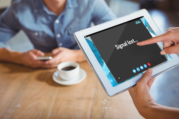 Poster - Music app against person using tablet computer in cafe