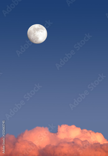 Beautiful Sky Landscape With White Full Moon High On Clear