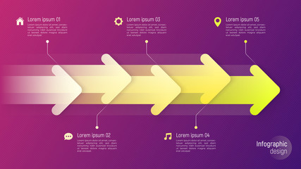 Paper style timeline infographic concept with dynamic arrows on 