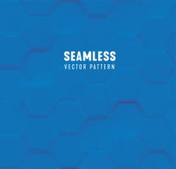 Poster - Seamless hexagon with bevel pattern, blue geometric background, 3d polygon volumetric vector backdrop.