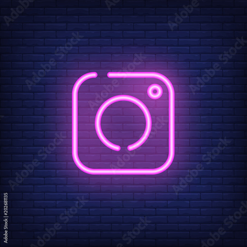 Photographic Camera Neon Sign Pink Photographic Equipment On Brick Wall Night Bright Advertisement Vector Illustration In Neon Style For Social Media And Mobile Application Buy This Stock Vector And Explore Similar
