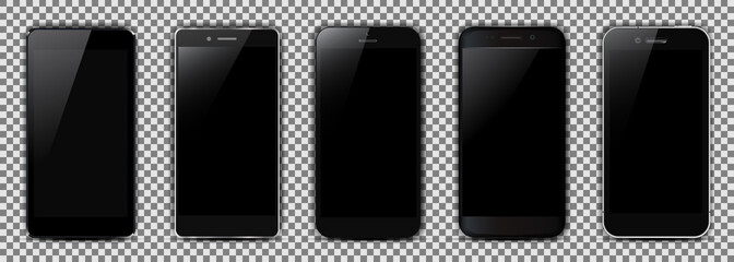 Poster - Set of five black smartphone - for stock