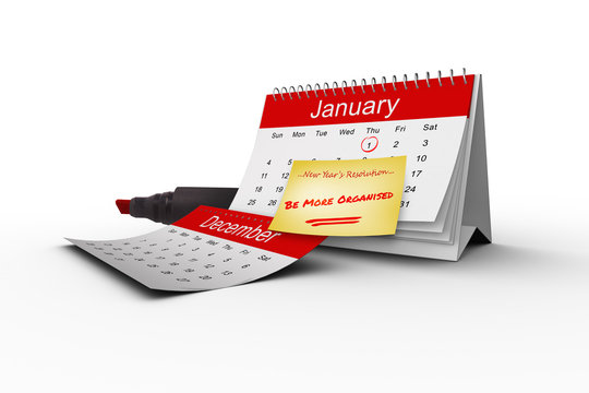 Composite image of new years resolutions on january calendar