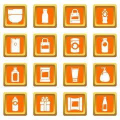 Wall Mural - Packagiong store shop icons set vector orange square isolated on white background 