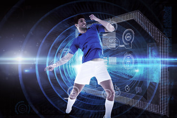 Poster - Football player against futuristic spiral on black background
