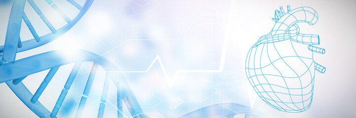 Poster - digitally generated image of a heart against blue chromosomes on blue background