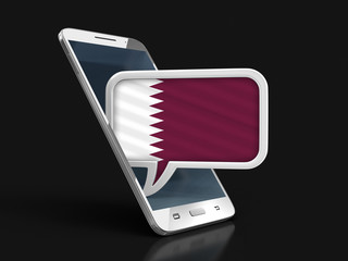 Poster - Touchscreen smartphone and Speech bubble with Qatar flag. Image with clipping path