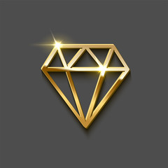 Poster - diamond brilliant shape made of gold. vector luxury design element.