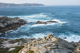 Fototapeta Morze - Atlantic ocean summer rocky coastline view in Spain, Europe. Beautiful natural summer vacation travel landscape