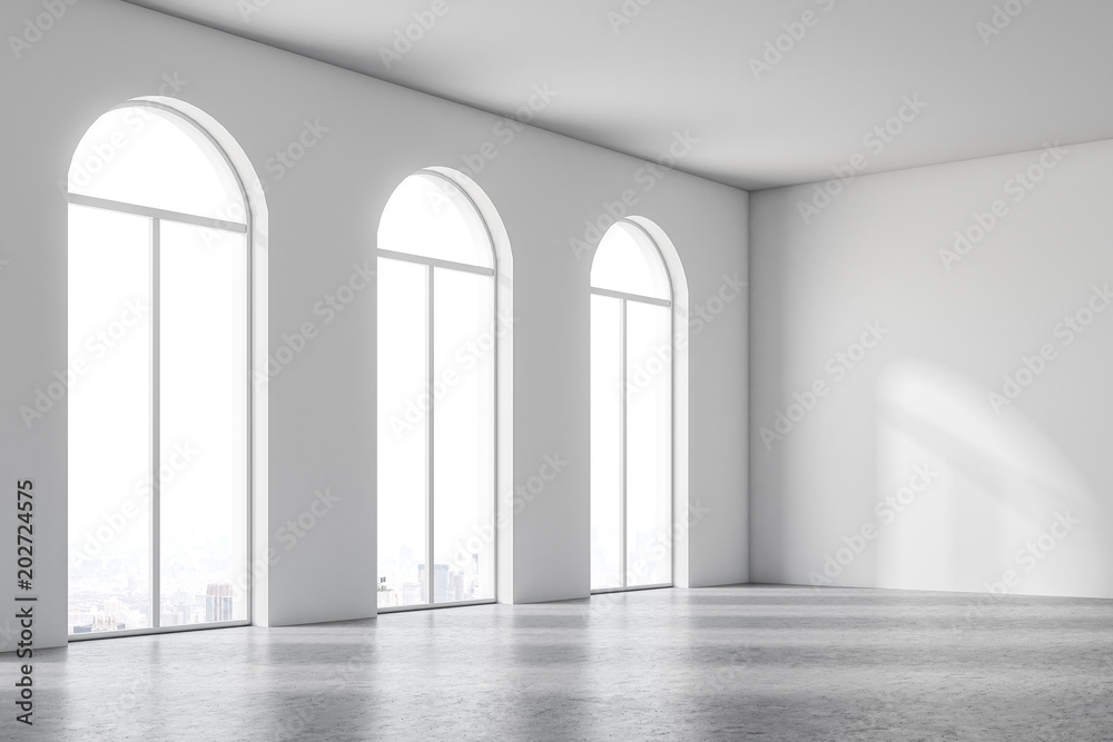 White arched windows empty room interior side view Stock Photo | Adobe ...
