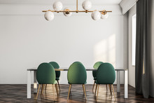 Minimalistic Dining Room Interior, Green Chairs