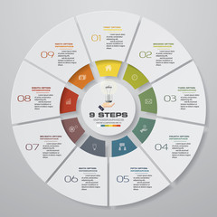 Leinwandbilder - Abstract 9 steps modern pie chart infographics elements.Vector illustration.