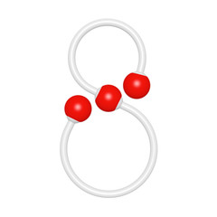 Molecule structure like mathematical digit 8 or eight on white background, 3D rendered sign image