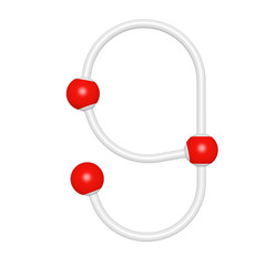 Molecule structure like mathematical digit 9 or nine on white background, 3D rendered sign image