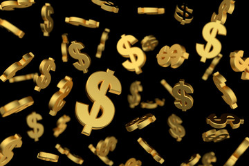 Wall Mural - golden dollar sign with soft focus. 3d rendering.