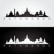 Kathmandu skyline and landmarks silhouette, black and white design, vector illustration.