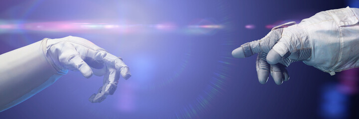 Wall Mural - astronaut hands in outer space, spacesuit gloves