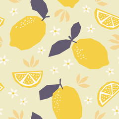 Aufkleber - seamless pattern with lemons and blossoms