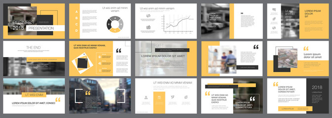 Wall Mural - Template of white, black and yellow slides for presentation