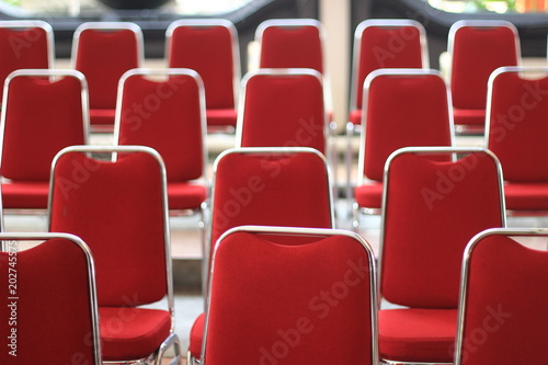 Empty Red Seats Front Of Outdoor Stage This Stock