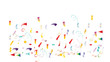 © graficanto - Trendy Xmas Party Tinsel Vector Foil Confetti Cool Foil Border Fireworks Explosion, Blast, Burst, New Year, Christmas, Birthday Celebration. Cool Summer Coctail Party Colored Gradient Tinsel Confetti.