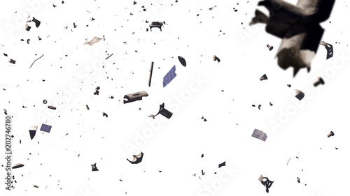 Cuadros en Lienzo space debris in Earth orbit, dangerous junk isolated on white background