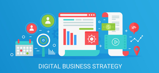 Aufkleber - Flat modern vector concept digital business strategy banner with icons and text.