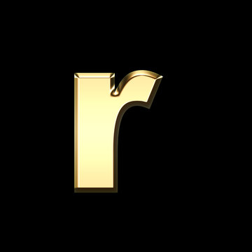 golden english letter r on black background - letters illustration