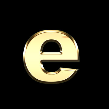 golden english letter e on black background - letters illustration
