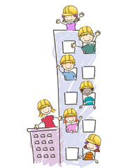 Wall Mural - Stickman Kids Construction Building Illustration