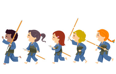 Poster - Stickman Kids Kendo Illustration