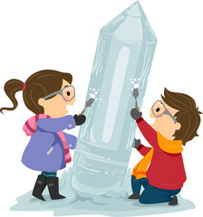 Sticker - Stickman Kids Ice Sculpture Pencil Illustration