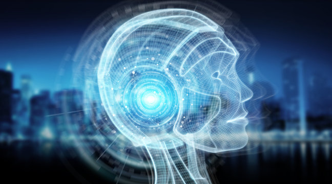 Digital artificial intelligence cyborg interface 3D rendering