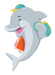 Sticker - Happy Dolphin Student Books Illustration