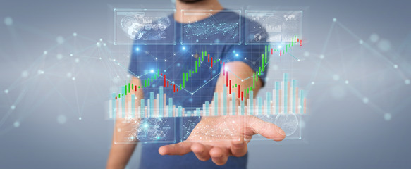 Aufkleber - Businessman using 3D rendering stock exchange datas and charts