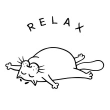Fat Cat Is Lying Down And Relax. Isolated Vector Illustration.