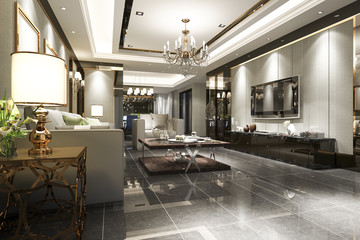 3d rendering luxury and modern living room and dining room