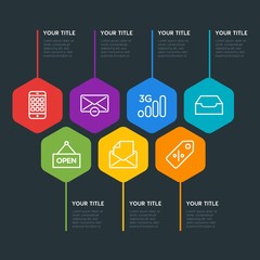Poster - Flat geometric mobile, email, shopping infographic steps template with 7 options for presentations, advertising, annual reports