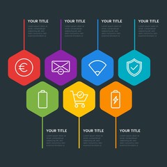 Poster - Flat geometric mobile, email, shopping infographic steps template with 7 options for presentations, advertising, annual reports