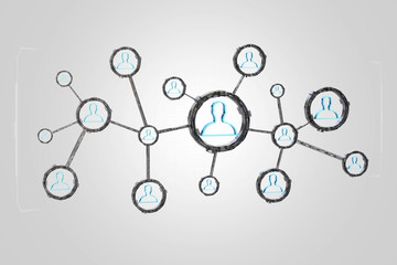 Poster - Network connection with people linked each other in technology wheel - 3d render