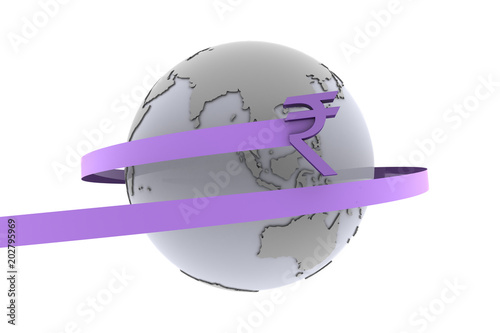 Fotografie, Obraz India Rupee around the world as 3d rendering