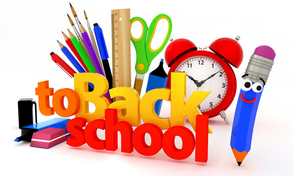 3d rendering inscription back to school pencil charakter on white background isolated
