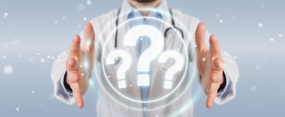 Fototapete - Doctor using digital question marks interface 3D rendering